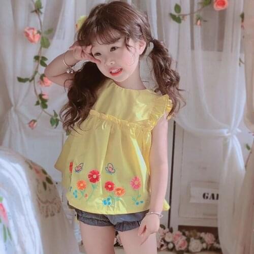 2PCS Fashion Vintag Summer Princess Yellow Flower Cotton O-neck Pullover Sleeveless Suit For Baby Girl Birthday Present 0-5Y