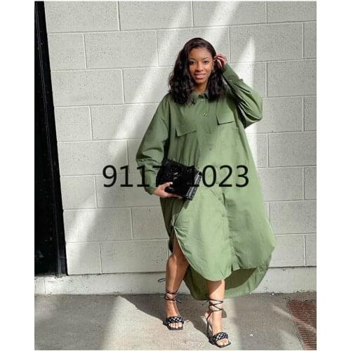 2021 African Dresses for Women African Office Lady Dresses for Women African Women Plus Size Shirt Dress S-4XL