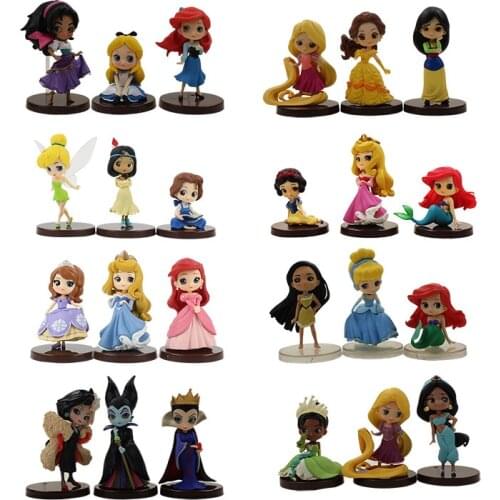 24pcs/lot Q Posket Princess Belle Jasmine Mermaid Witch Snow White Tinkerbell Sofia QPosket Action Figure Toys Dolls