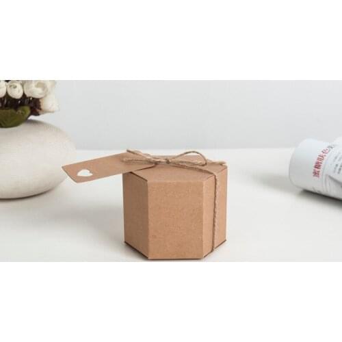 50/100pcs Hexagonal Paper Box Rustic Wedding Retro Karft Paper Candy Box with gift tags wedding favors and gifts for guests