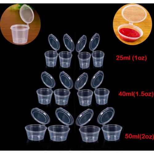 100pcs 25ml 50ml Disposable Plastic Takeaway Sauce Cup Containers Food Box with Hinged Lids Pigment Paint Box Reusable