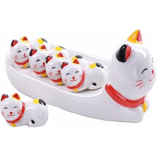 6pcs Lovely Cat Chopstick Holder Set Support Fork Coffee Spoon Creative Dish Dinnerware fortune-cat Stand Kithchen Tools