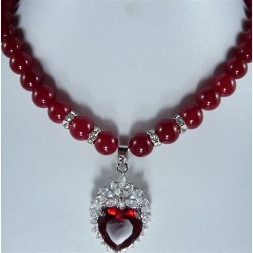 FREE SHIPPING>> Pretty 8mm Red stone + Crystal Pendant Necklace 18 " 5.27