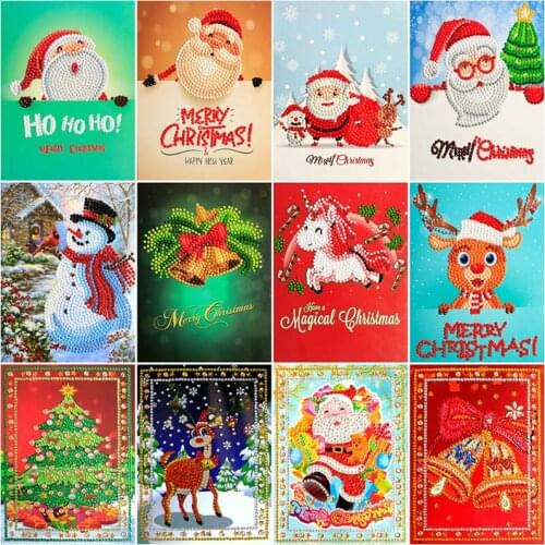Diamond Painting Christmas Cards Diamond Embroidery Santa Claus Greeting Postcards DIY Diamond Mosaic Handmade Gift