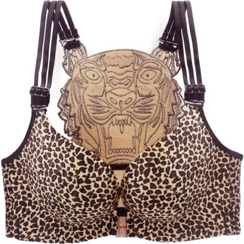 Non-marking plus size bra lingerie femme sexy big size bra Leopard print beautiful back gathered adjustment type