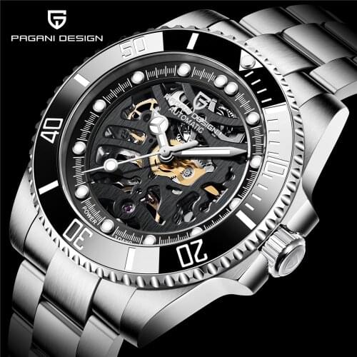 PAGANI DESIGN Top Brand Military Sports Watch Hollow Automatic Mechanical Watch Waterproof Stainless Steel Luxury Mens Watch