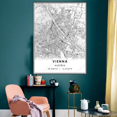Black and White Austria City Map The Vienna City Map Poster HD Print Wall Art Canvas Nordic Landscape Painting For Home Decor