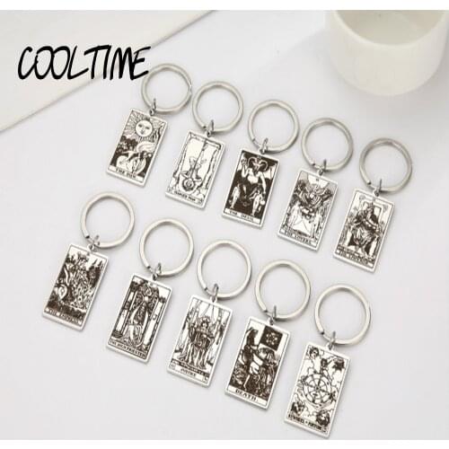 COOLTIME Stainless Steel Engraved The Retro Major Arcan Tarot Card Keychain Gold Silver Color Accessories Buckle Fashion Jewelry