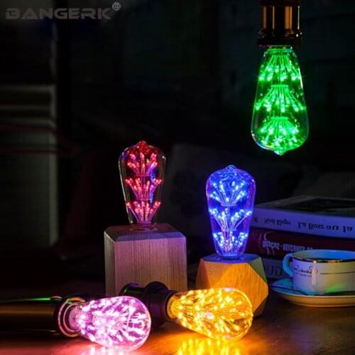 Color Christmas Tree Vintage Edison Light Bulbs E27 ST64 Decorative 3W LED Lamp Bulb AC110V~220V Holiday Party Fixture Lighting