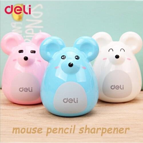 Deli Cute Kawaii Lovely Plastic Mouse Manual Pencil Sharpener Creative Stationery Gifts For Kids School Supplies