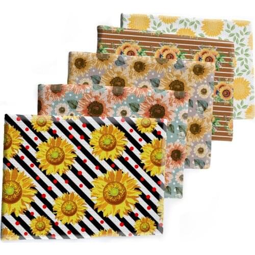 Sunflower Pattern Printed Bullet Strech Fabric Liverpoor Polyester Cottonfor DIY Hair Bow Scarf Home Textiles Materials 50*145cm