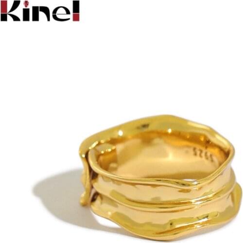 Kinel Fashion 925 Sterling Silver Irregular Adjustable Finger Rings Party Wedding Jewelry Making 18K Plating Real Gold Ring