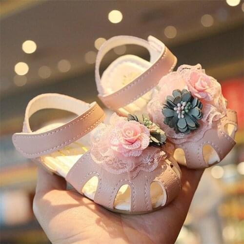 Hot Girls fashion Flowers Sandals Toddler Baotou Kick-proof 0-2 years old baby girl Soft bottom Non-slip toddler shoes size15-19