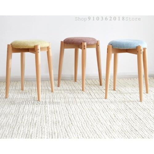 All Solid Wood Small Round Stool Living Room Small Side Several Bedroom Makeup Stool Dining Room Stool