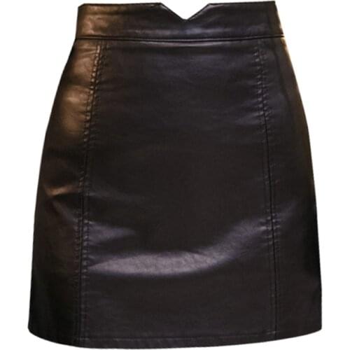 Spring Summer Casual PU Leather Skirt Women Elegant Zipper Mini A-Line Skirt Lady Skinny High Waist Skirts Black
