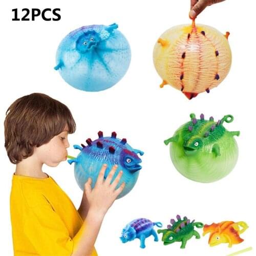 12PCS Water Small Animal Toy TPR Soft Dinosaur Toy Childrens Inflatable Balloon Ball Toy Soft Dinosaur Funny Toy