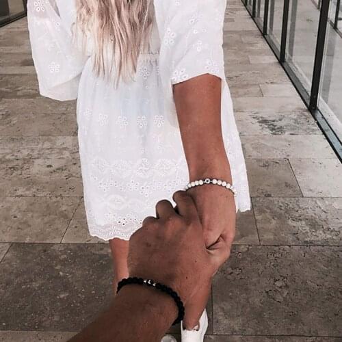 Natural Stone Initial Letter Bracelets For Women Men Elastic Bead Chain Lover Couple Bracelet Friend Jewelry Valentines Day Gift