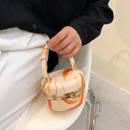 2021 New Round Box Bag Womens Designer High-quality PU Leather Handbag Orange Blue Small Shoulder Messenger Bag Evening Clutch