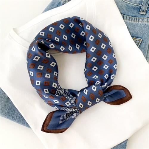 New Pure Silk Scarf Women Bandana Printed Foulard Hairband Tie High Quality Spring Small Neckerchief Female Scarves 2021