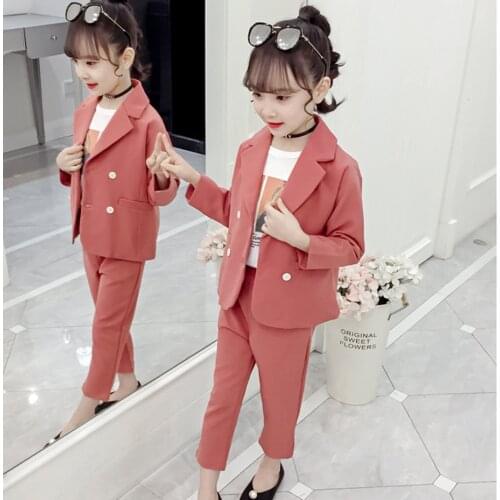 Clothes For Girls Solid Jacket + Pants 2PCS Kids Clothes Girls Spring Autumn Childrens Suit Set 6 8 10 12 14 year