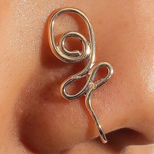 Original Copper Wire Spiral Fake Piercing Nose Ring 2021 Punk Gold Color Clip Nose Ring Also Can Be Ear Clip Cuff Bijoux Fashion