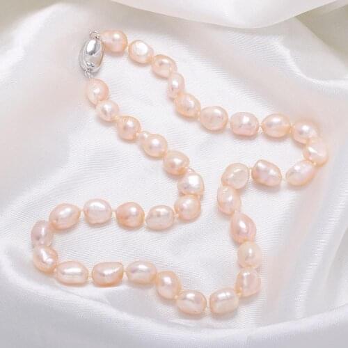 Pure Natural Freshwater Pearl Necklace For Woman Irregular Shape Classic Gentle Style White / Pink Beads:10-11mm Chains: 45cm