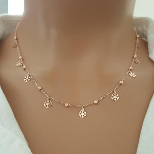 Snowflake Necklace Bead Necklace Dainty Necklace Minimalist Necklace