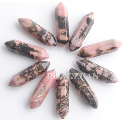 RONGZUAN Rhodonite Stone 10Pcs/lot 30x8mm Hexagonal Pillar Chakra No Hole Beads for Women Men Fashion Jewelry Making TU3313