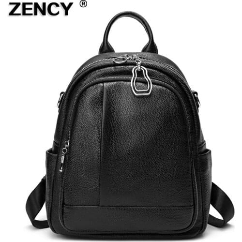 ZENCY NEW 100% Genuine Cow Leather Womens Backpacks Lady Top Cowhide Large Capacity School Book Knapsack Rucksack Shoulder Bag