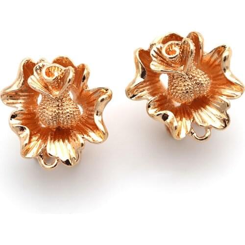 Earrings Post with a Loop Hanger Hollow Filigree Flower DIY Metal Indian Arab Clip Earrings Findings 20mm Women Retro Jewelry