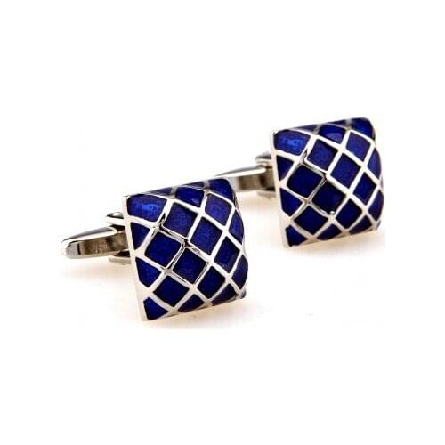 Blue Rhombus Grid Epoxy Cufflink Cuff Link 15 Pairs Wholesale Free Shipping