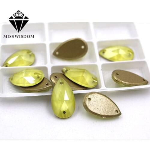 New 11X18mm flatback glass double hole crystal sew on rhinestones Teardrop Yellow Mocha Flat buckle diy clothing accessories