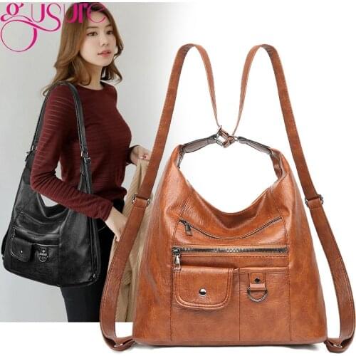 Gusure Large Capacity Women Shoulder Hobo Bag Casual Travel Crossbody Bag Soft PU Leather Handbag Tote Purse for Lady Sac A Main