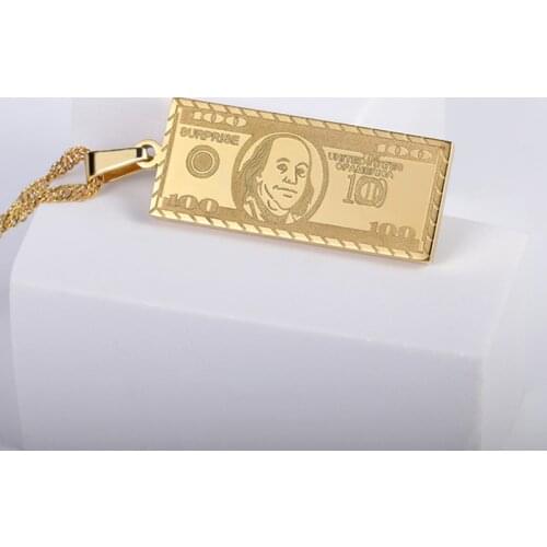 Hip Hop US 100 Dollar Money Stainless Steel Pendant Necklaces For Women Men Gold Punk Style Choker Chain Jewelry Rap Party Gifts