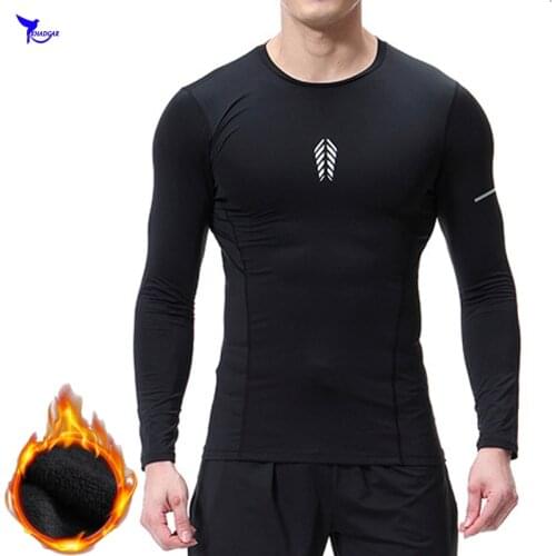 Spring Fleece Warm Mens Quick Dry Jogging T-shirts Long Sleeve Elastic Compression Workout Running Shirts Gym Fitness Sportswear