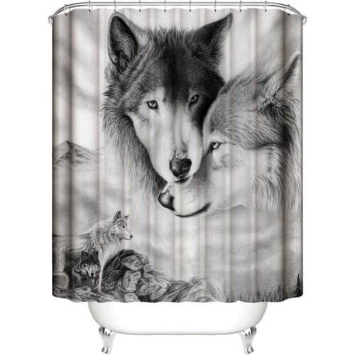 Scenery Wolf Print Shower Curtains Wild Animal Natural Landscape Bathroom Partition Cloth Curtain Set Bathtub Decor