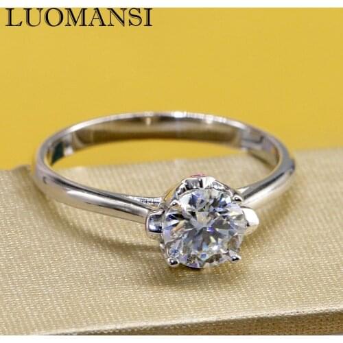 Luomansi 6.5MM 1CT Moissan Diamond Female Ring Passed the Diamond Test S925 Sterling Silver Jewelry Lover Gift