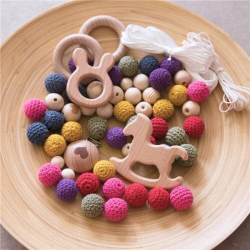 1set Baby Teether Wooden Ring Beads DIY Jewelry Combination Package Crochet Beads Hands-on Pacifier Clip Baby Toys Nursing Gift