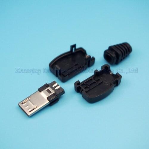 10sets/lot DIY 4 IN 1 lengthened 8.8mm male plug 90 degree elbow Micro 5p USB Male Plug with Plastic shell