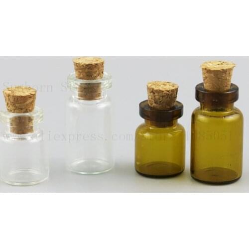 10pcs Mini Glass Bottle Small Tiny Clear Amber Cork Stopper Wishing Bottles Transparent Glass Jar Cork Storage Bottle 0.5ml 1ml