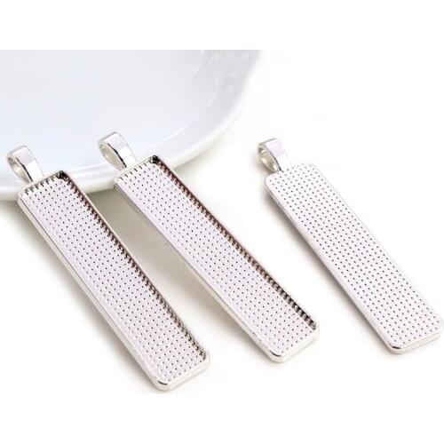 12pcs Rectangle Cabochon Base Settings Blank Tray Charms Pendant Fit For Making Necklace Jewelry Handmade Accessories Crafts