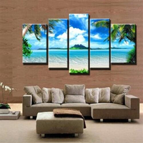 2017 gift of curtain wall art oil painting canvas blue sky white cloud sea oil painting picture decorative painting, a large liv