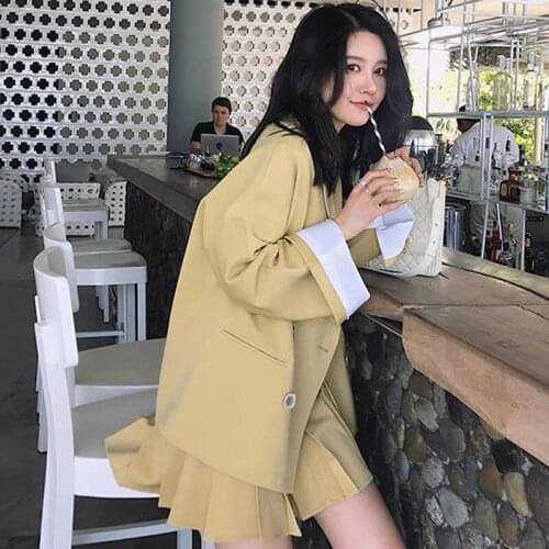 2021 Fashion Female Autumn Elegant British Style Pure Color Casual Suit High Waist Pleated Skirt Two-piece Suit костюмы с юбкой
