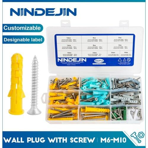 482pcs/set Plastic Expansion Drywall Anchor Screws Tapping Screw Set M3.5 M4.2 M5 M6 Stainless Steel Expansion Tube Wall Plug