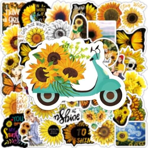 50/100PCS You Are My Sunshine Sunflower Stickers PVC Decal To DIY Scrapbook Laptop Car Suitcase Yellow Vsco Girls Toy Sticker