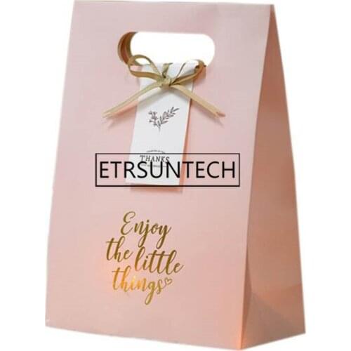 50pcs Romantic Pink Kraft Paper Bag Party Favor Gift Bag Candy Bags for Birthday Wedding Christmas