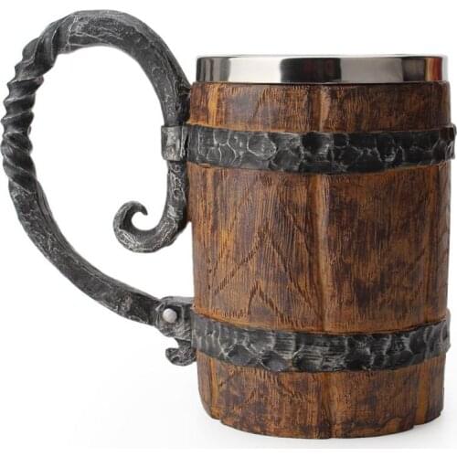 550ml Simulation Crude Wood Mug Double Wall Insulated Beer Cup Wine Tumbler Big Drinking Mug Wine Tumbler Beer Drinking Wood Mug