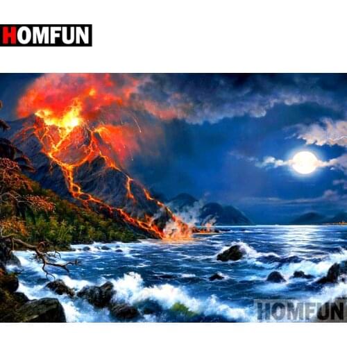 HOMFUN Diamond Painting Cross Stitch Diamond Volcanic landscape Diamond Embroidery Rhinestone Picture 5D DIY Home Decor A16996