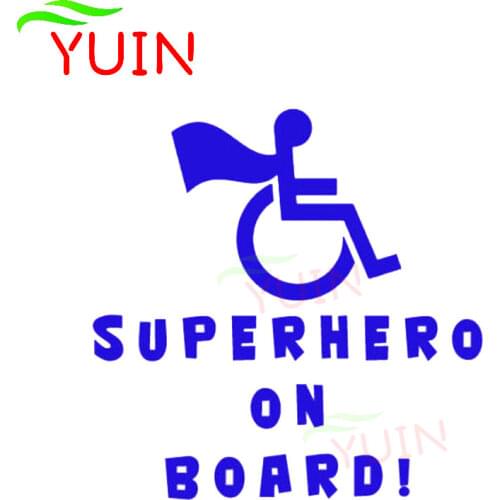 Car Sticker Cartoon Disabled Child on Board Superhero Applique Fashion PVC Bumper Decoration Motorcycle Waterproof Decal 14*14cm