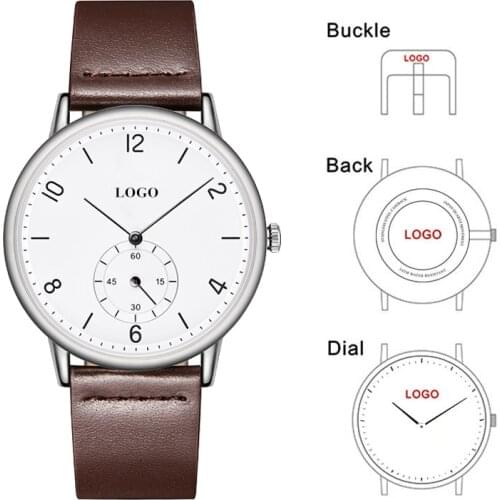 CL030 Genuine Leather Brand Your Own Watch Face Relojes Hombre Custom Men OEM Company Logo Watch Full Black with Subdial Watch